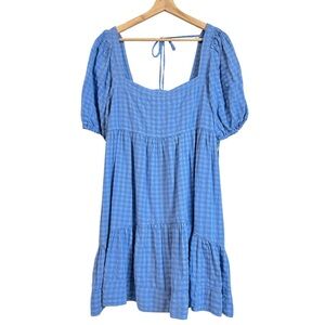 Anthropologie Pilcro Dress Women Large Blue Puffy Sleeve Cottage Boho Nap House